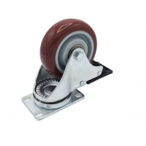 89mm Red Braked Swivel Castor with #2 Top Plate