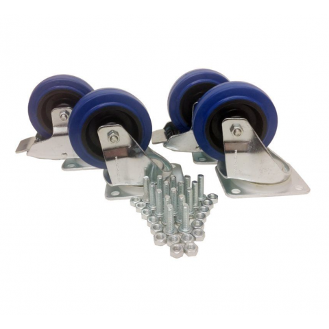 100mm Castor Kit with Fixings Blue Wheel up to 200 kg