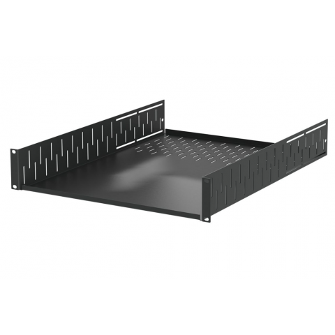 2U Black Clamping Rack Shelf - 600mm Deep
