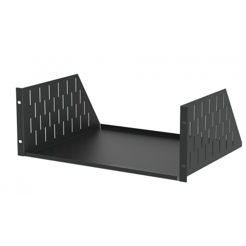 2U Black Vented Rack Shelf - 368mm Deep