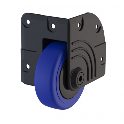 75mm Heavy Duty Black Corner Castor with Blue Wheel, up to 150kg