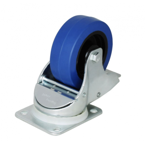 100mm Heavy Duty Braked Swivel Automatic Castor with Rubber Blue Wheel