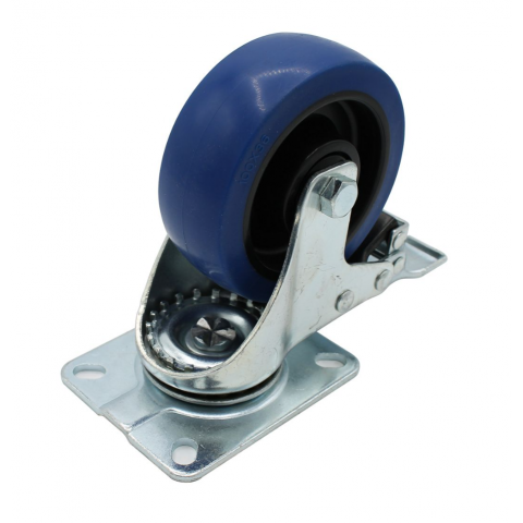 Low-Cost 100mm Swivel Braked Castor with Blue Wheel